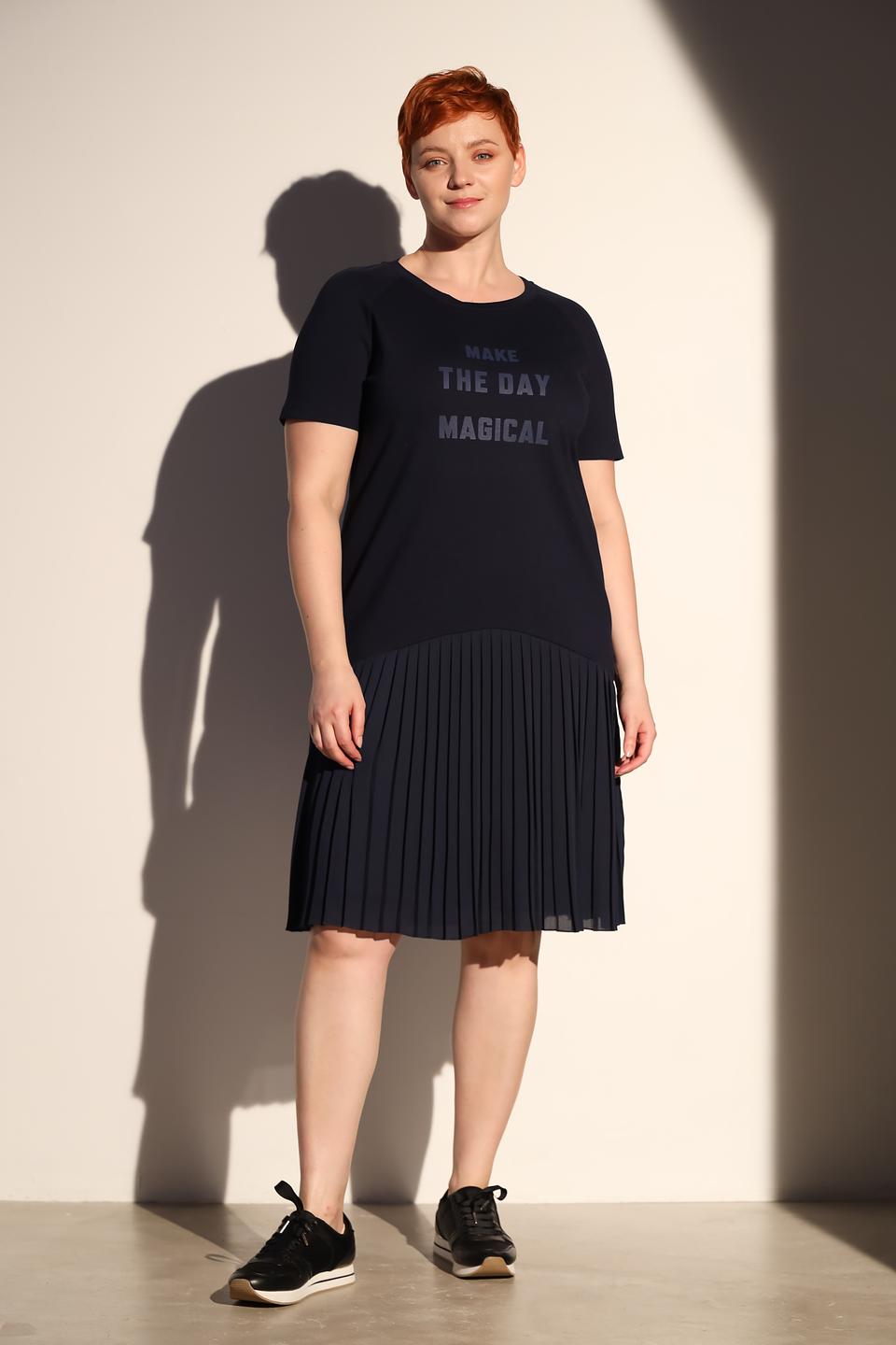 Платье Tuzzi с принтом и плиссе тёмно-синее