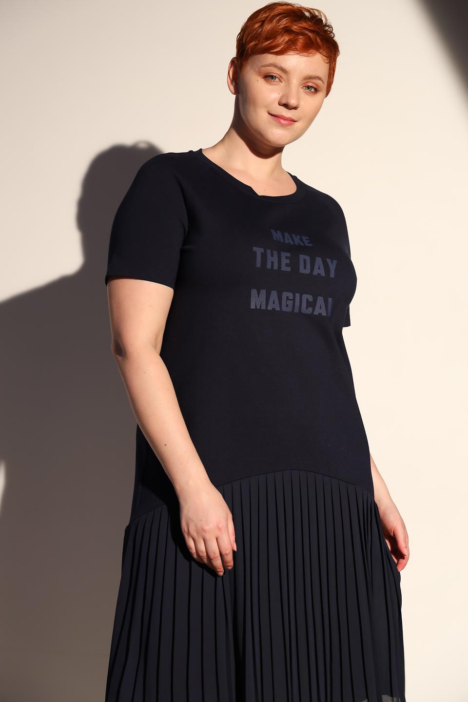 Платье Tuzzi с принтом и плиссе тёмно-синее