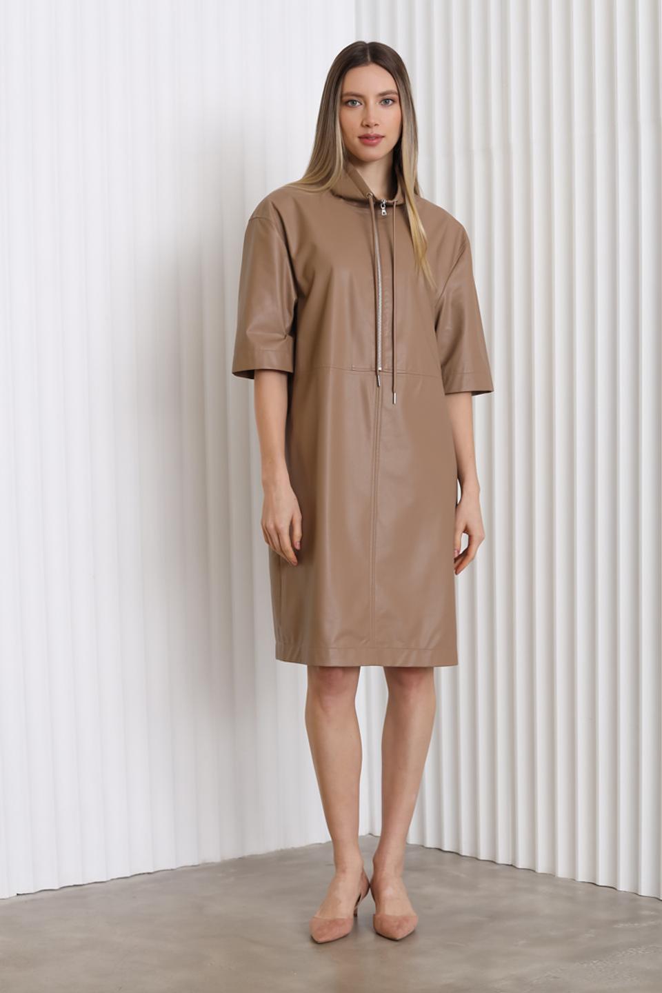 Платье Marc Aurel кожаное бежевое