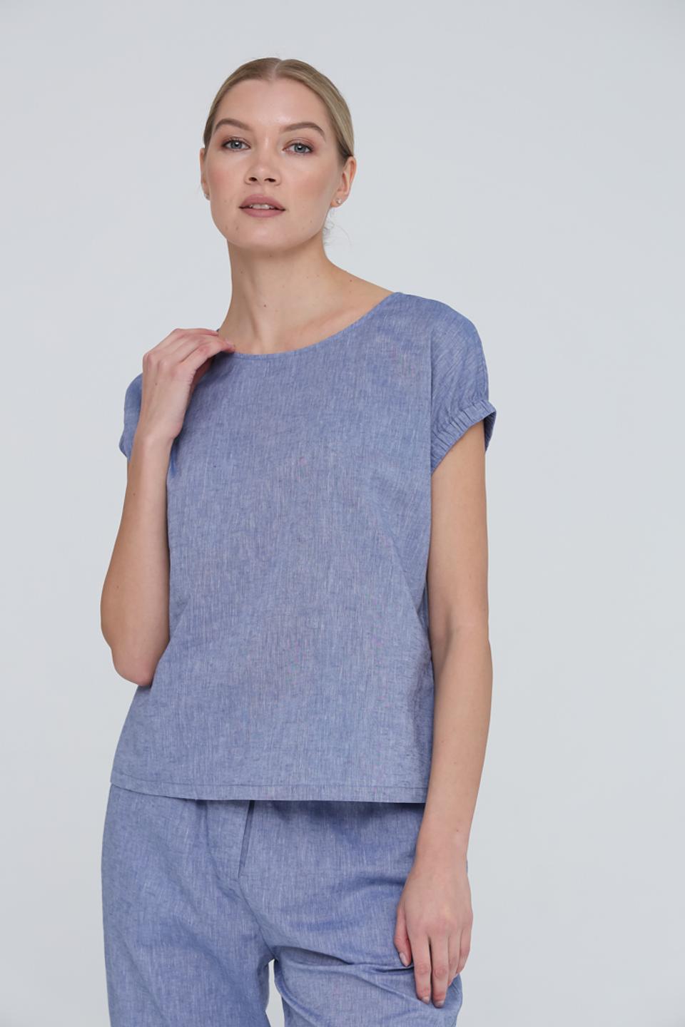 Блуза UNQ женская голубая с коротким рукавом