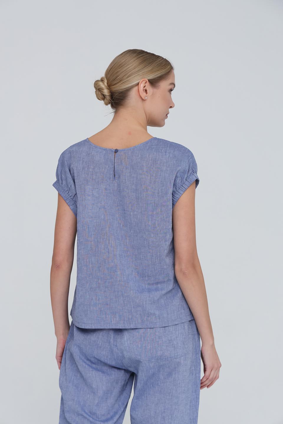 Блуза UNQ женская голубая с коротким рукавом