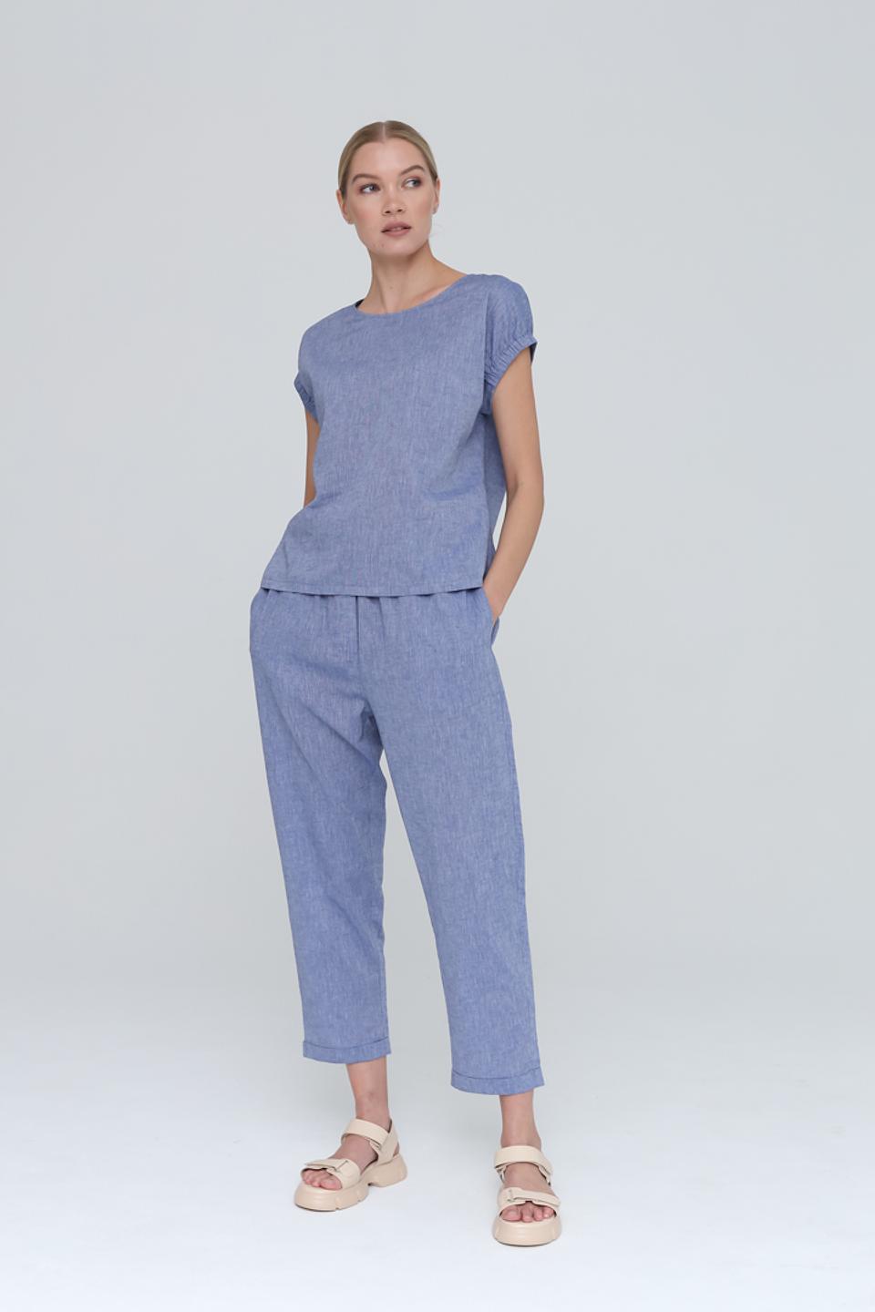 Брюки UNQ льняные голубые