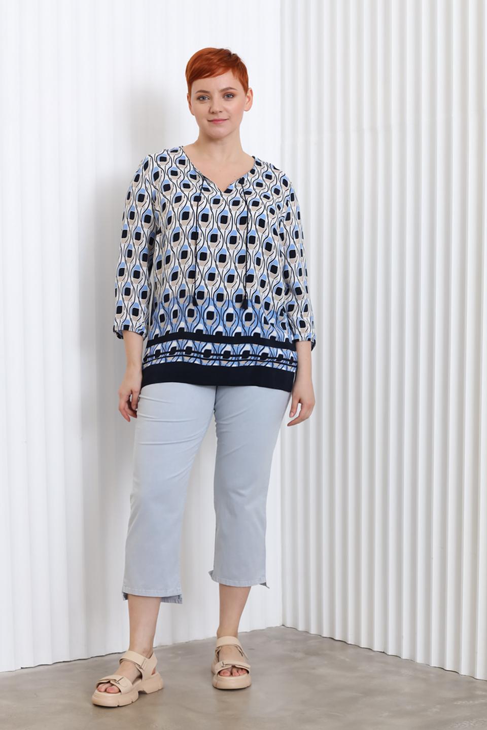 Блуза Lebek с принтом голубой