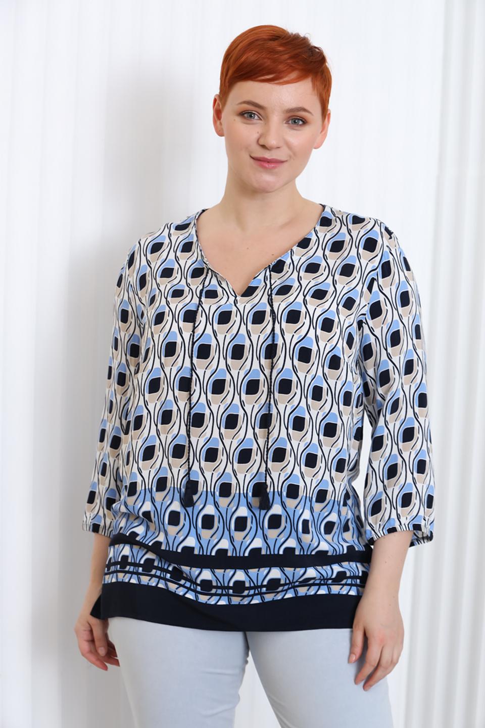 Блуза Lebek с принтом голубой