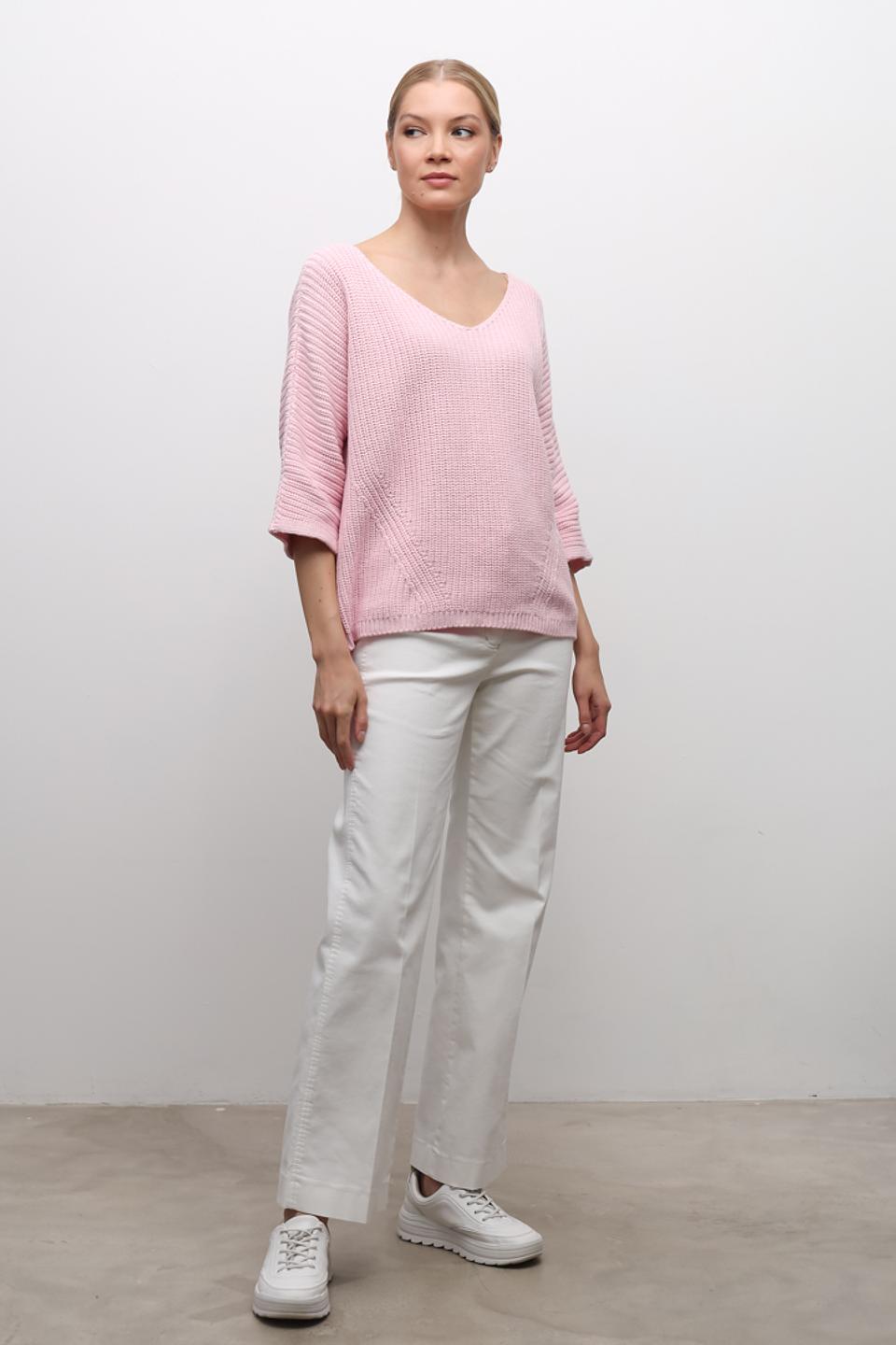 Пуловер SE Stenau розовый с V-образным вырезом