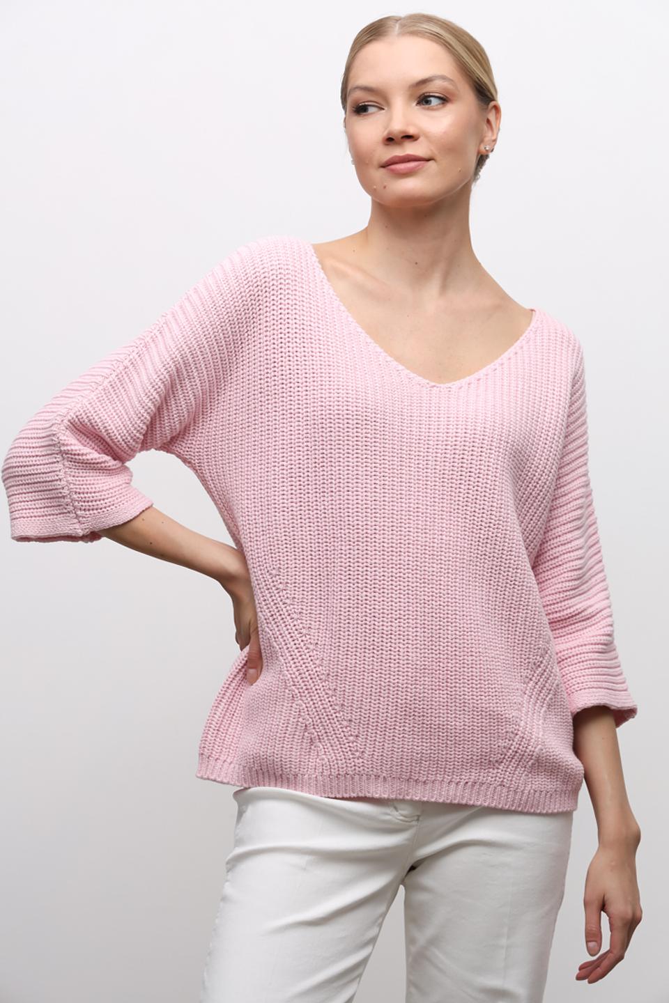 Пуловер SE Stenau розовый с V-образным вырезом