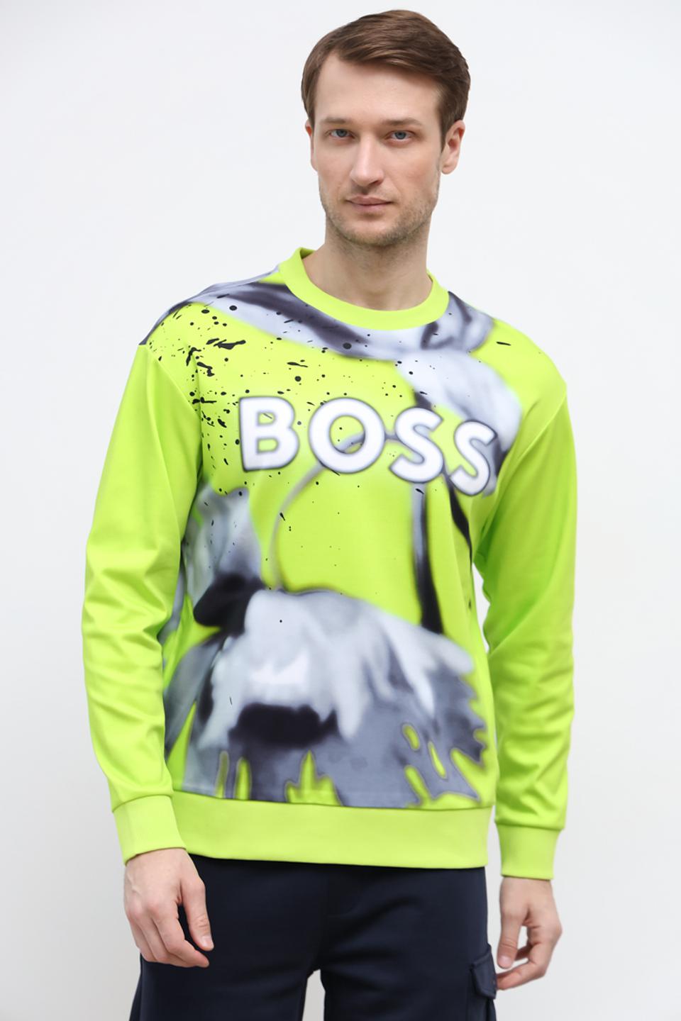 Лонгслив Boss Green с логотипом лайм