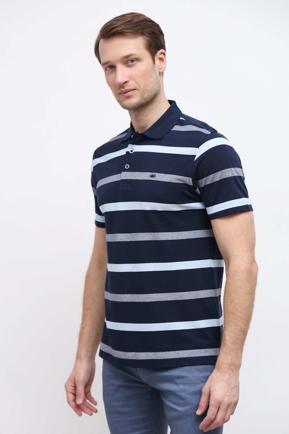 Поло Granchio в полоску синий
