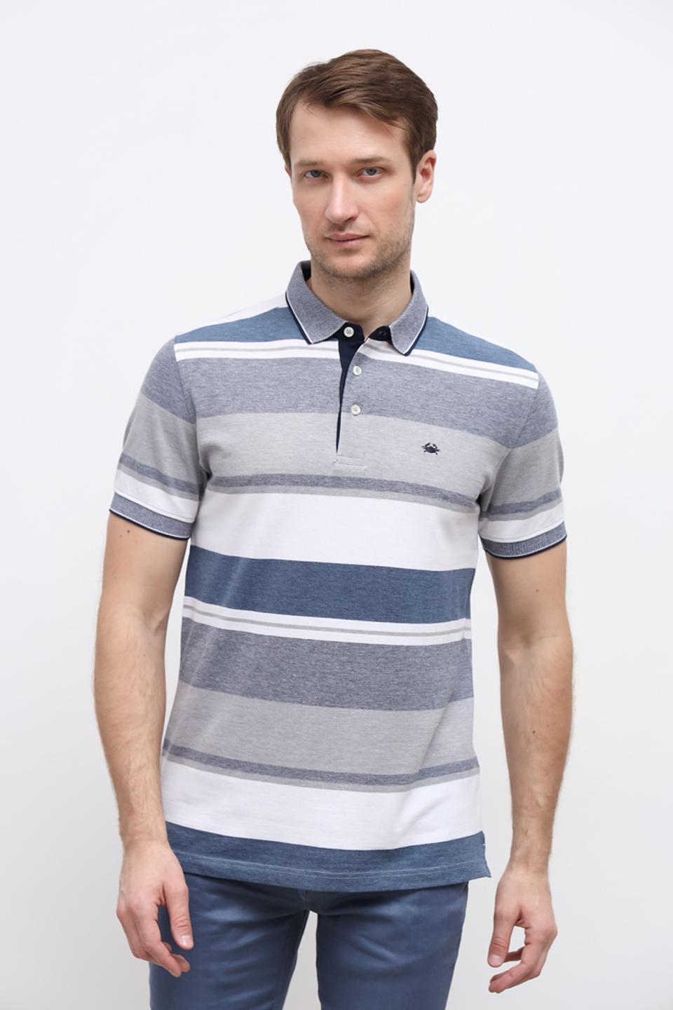 Поло Granchio в полоску серый