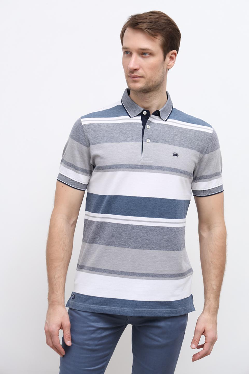 Поло Granchio в полоску серый