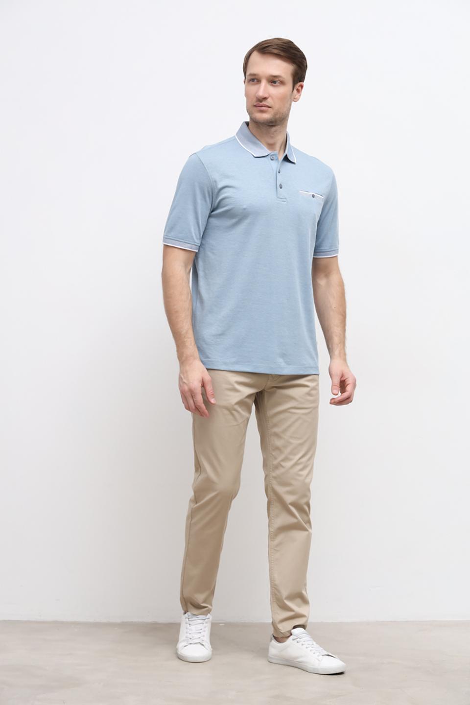 Поло Bugatti голубое с карманом