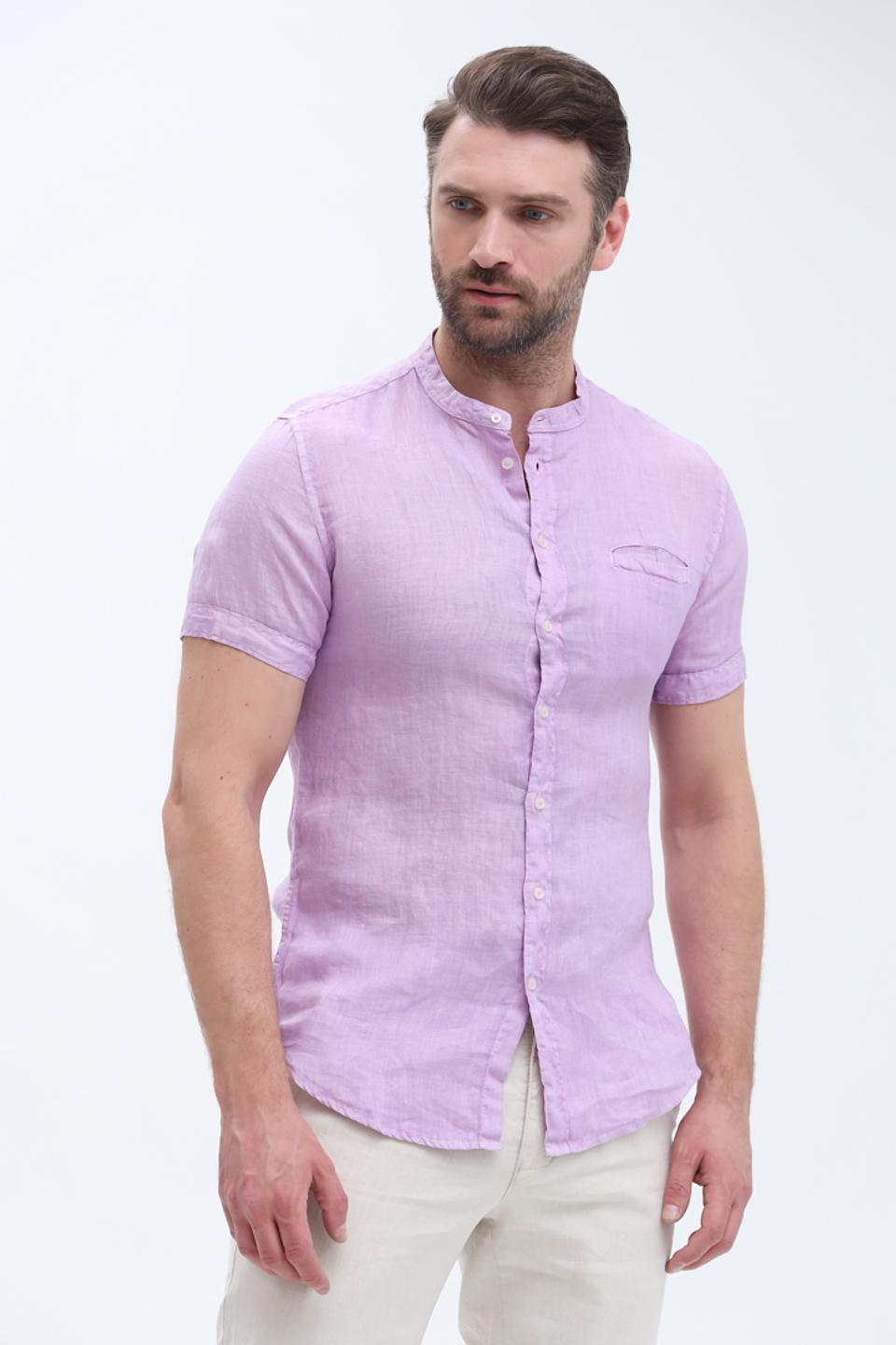 Рубашка Gaudi муж. лиловая с воротником-стойкой