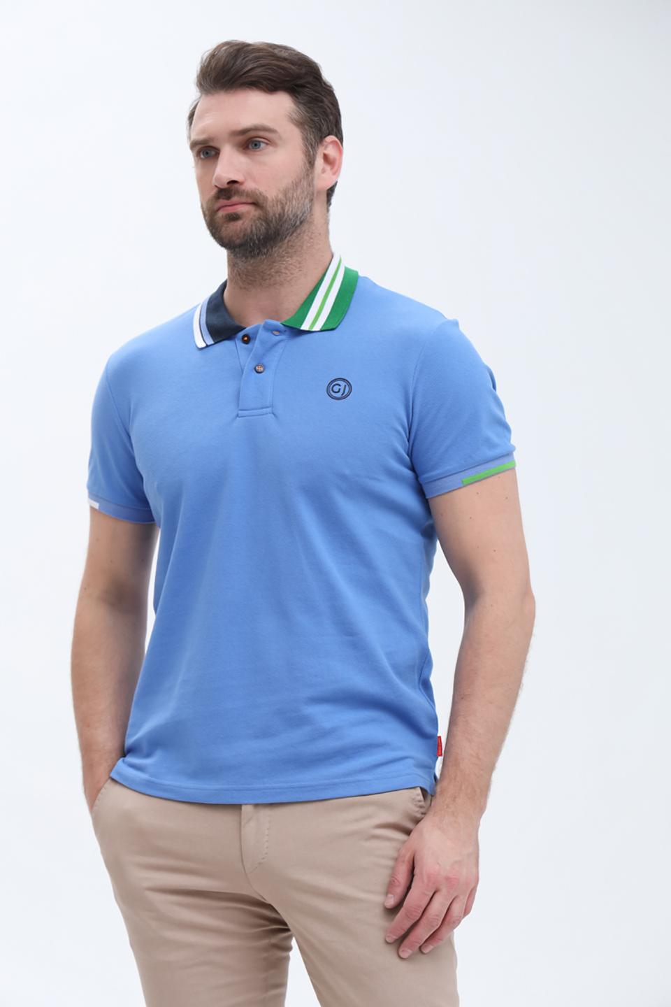 Поло Gaudi муж. голубое с отделкой
