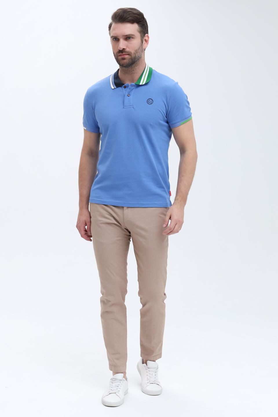 Поло Gaudi муж. голубое с отделкой