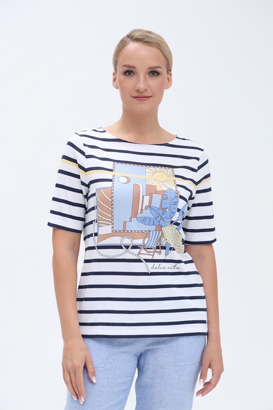Футболка Olsen полоска с принтом