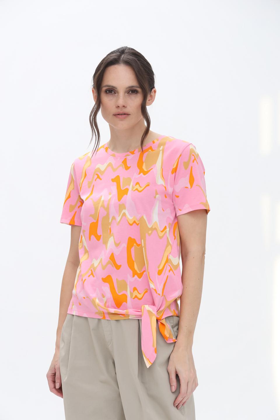 Блуза Tom Tailor с принтом и завязкой розовый