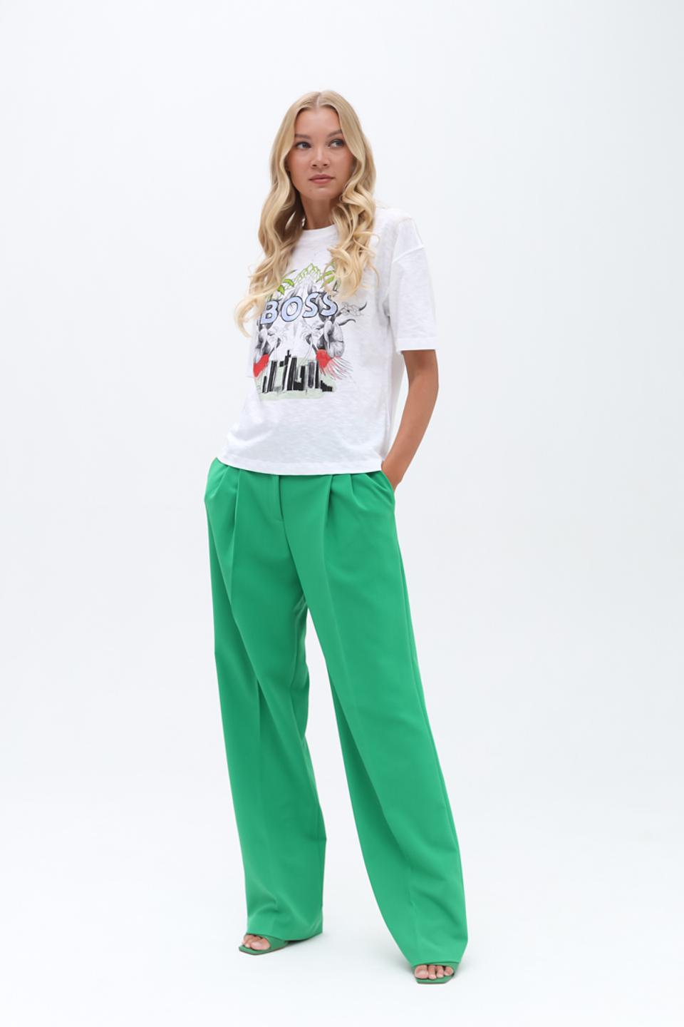 Брюки Hugo жен. зелёные широкие