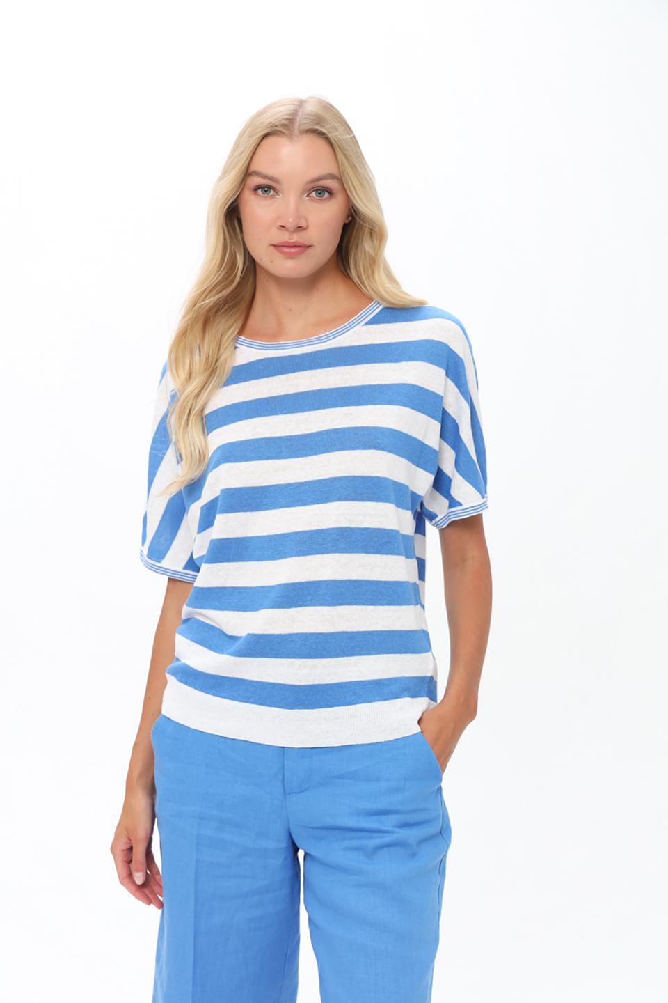 Пуловер Oui в полоску голубой