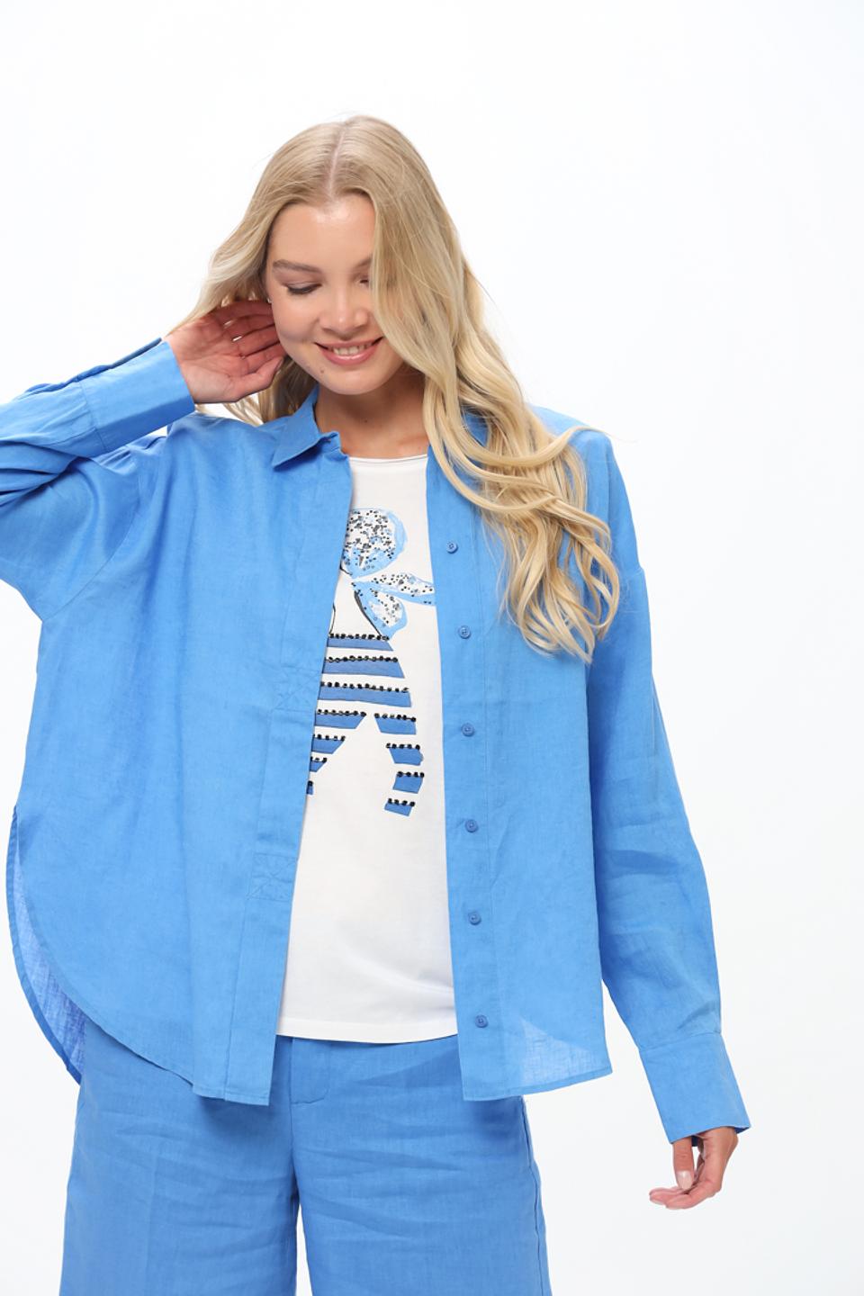 Рубашка Oui из льна голубая