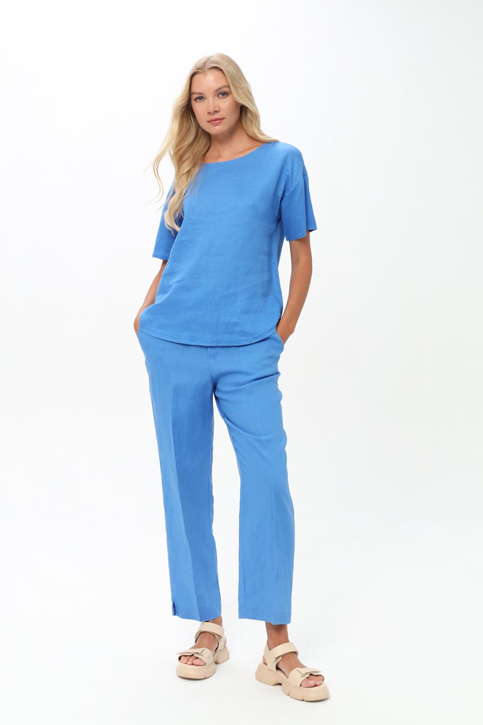 Брюки Oui льняные голубые