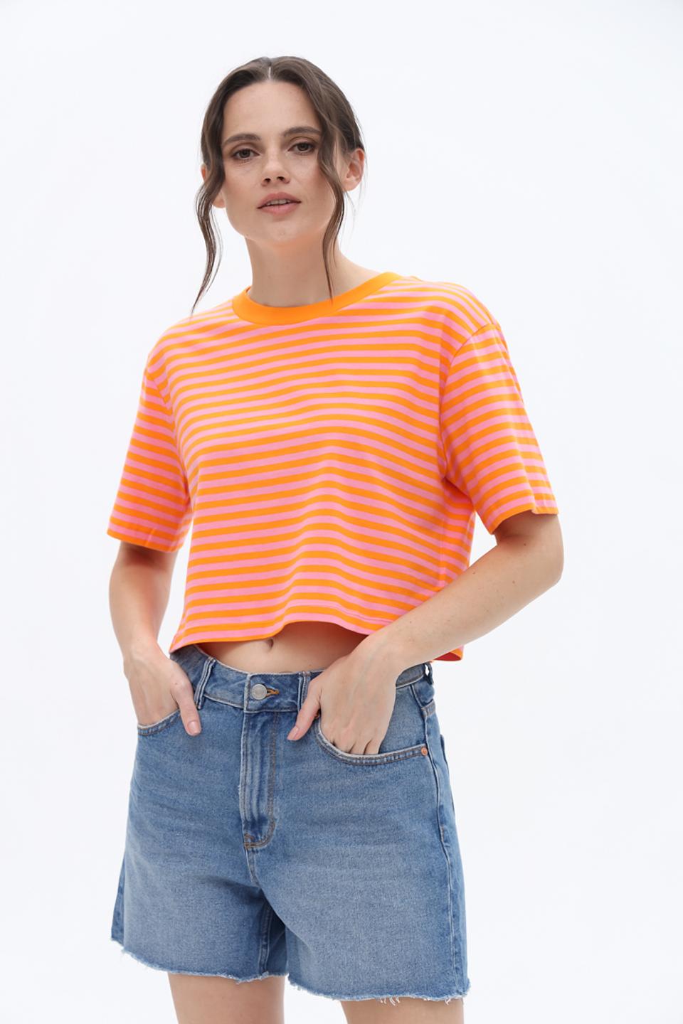 Футболка Tom Tailor в полоску оранжевая