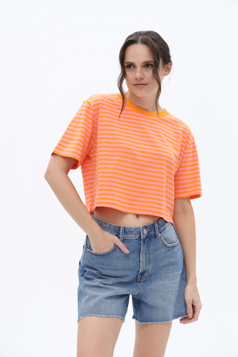 Футболка Tom Tailor в полоску оранжевая