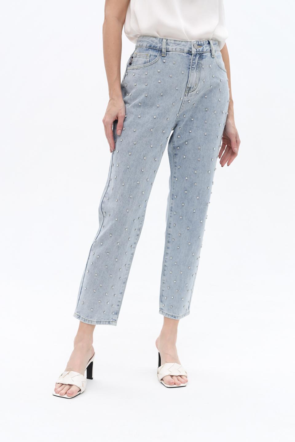 Джинсы Apart с жемчугом голубые