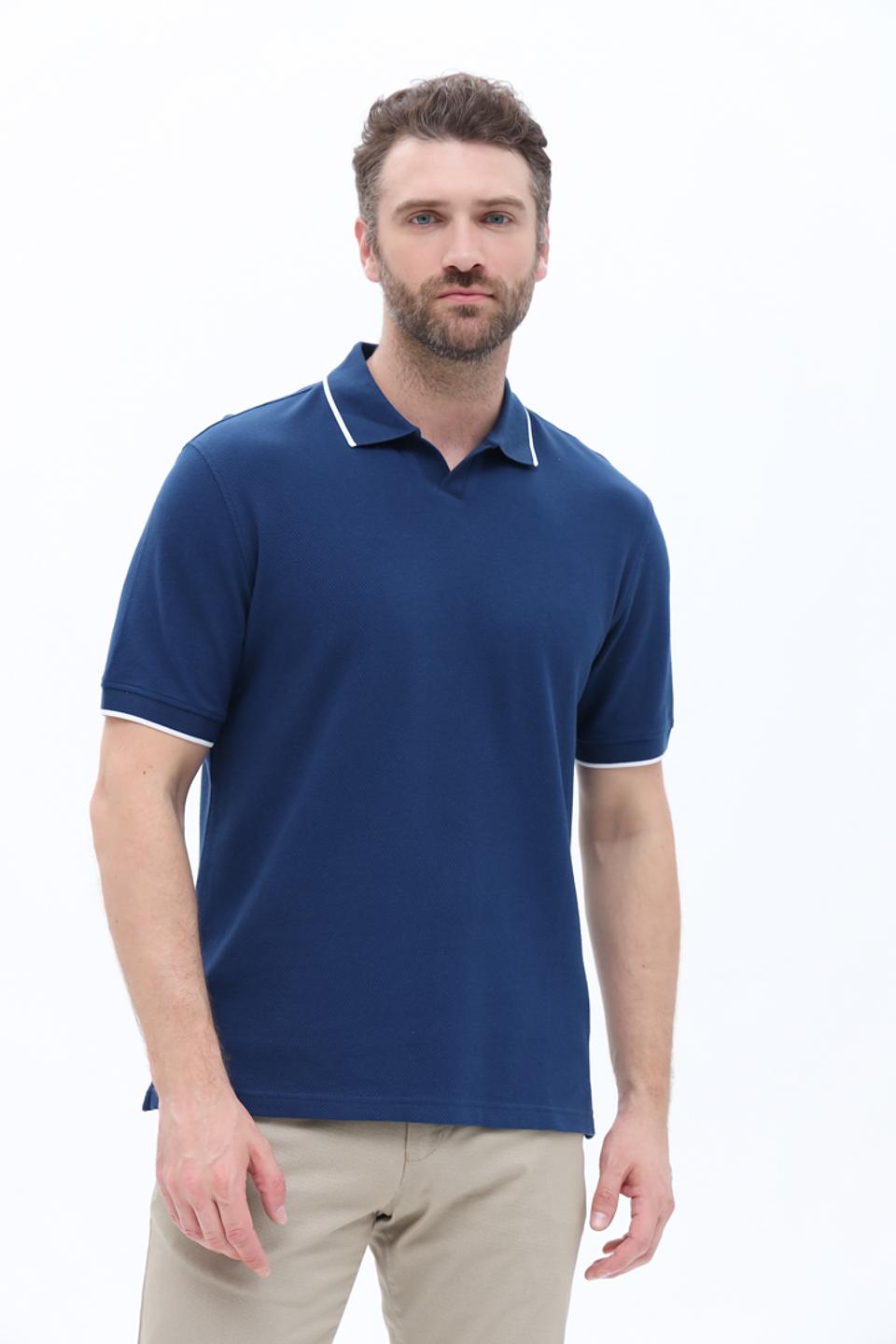 Поло Bugatti синее с белой отделкой