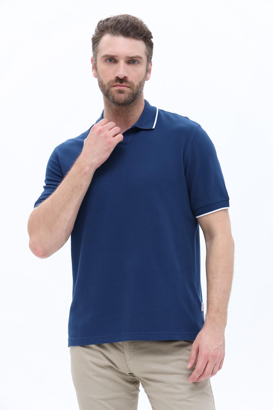 Поло Bugatti синее с белой отделкой