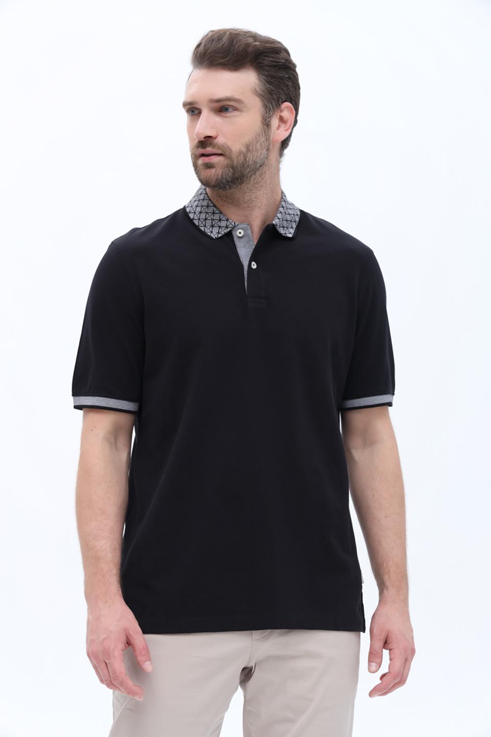 Поло Bugatti с узором на воротнике чёрный