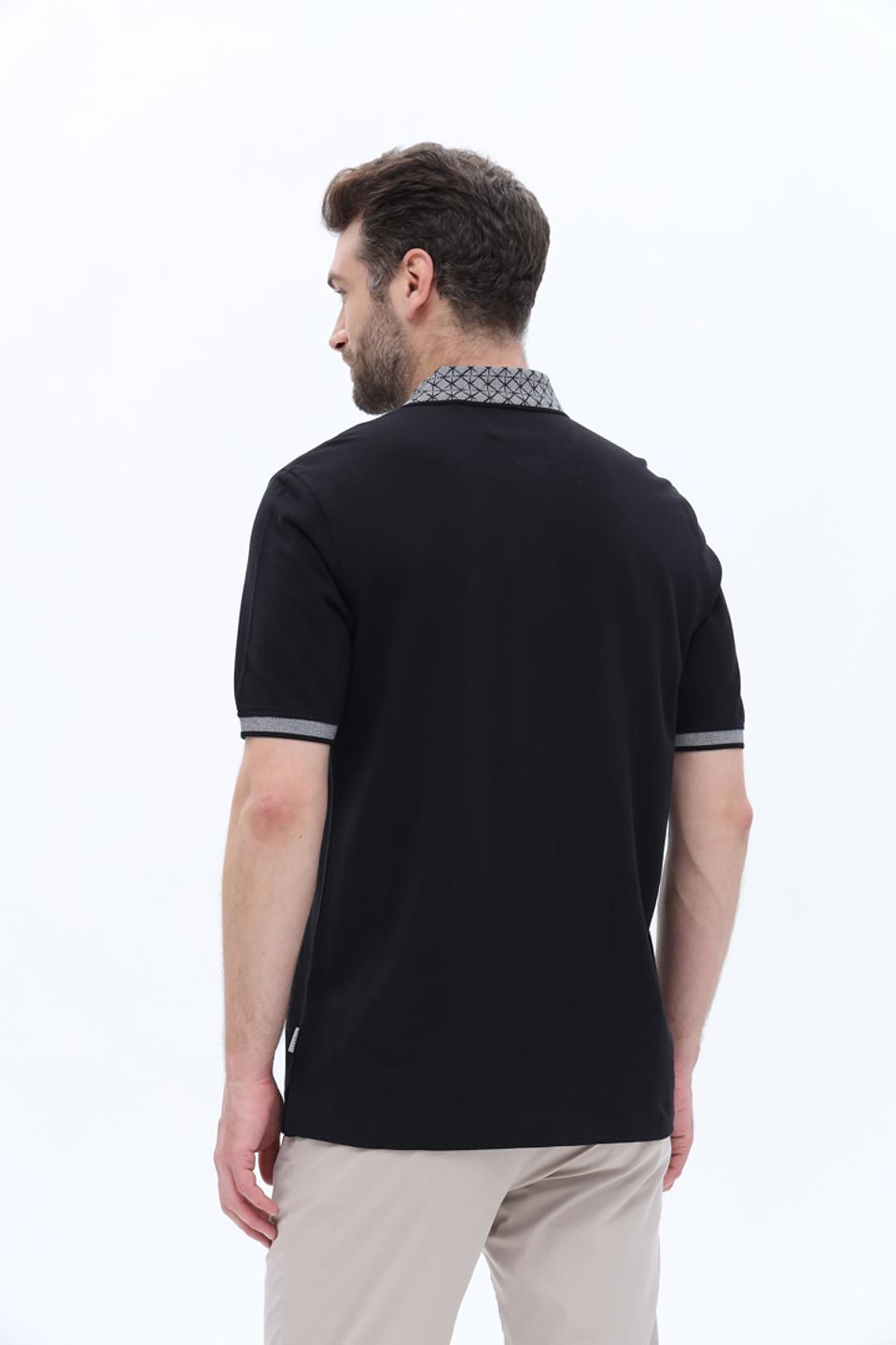 Поло Bugatti с узором на воротнике чёрный