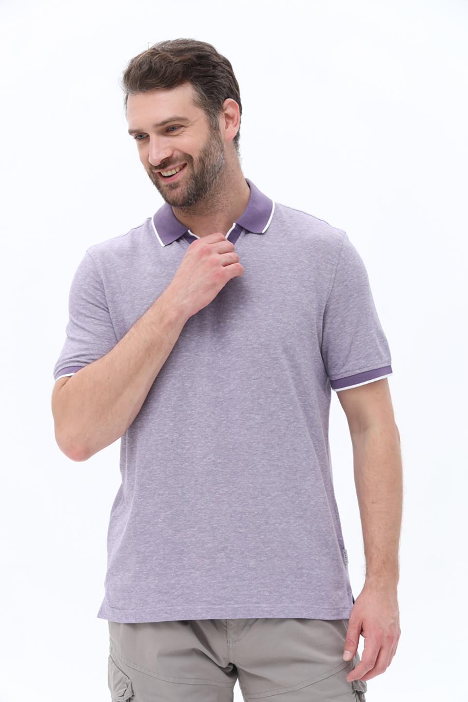Поло Bugatti с контрастной отделкой лавандовый