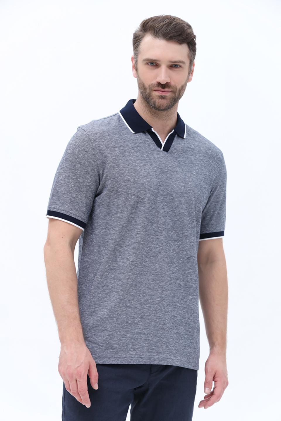 Поло Bugatti мужское серое с отделкой