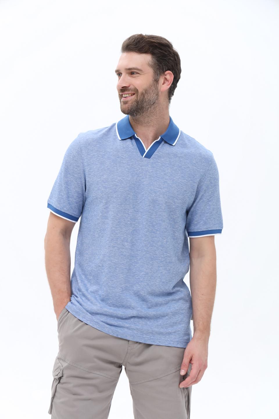 Поло Bugatti мужское голубое с отделкой