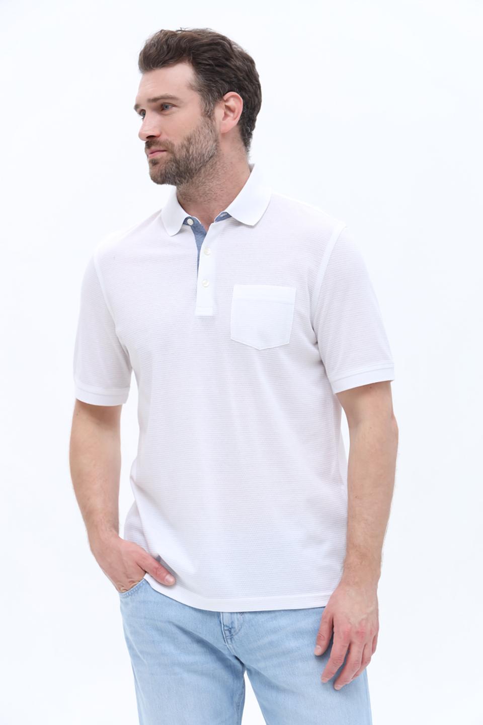 Поло Bugatti мужское белое с синим