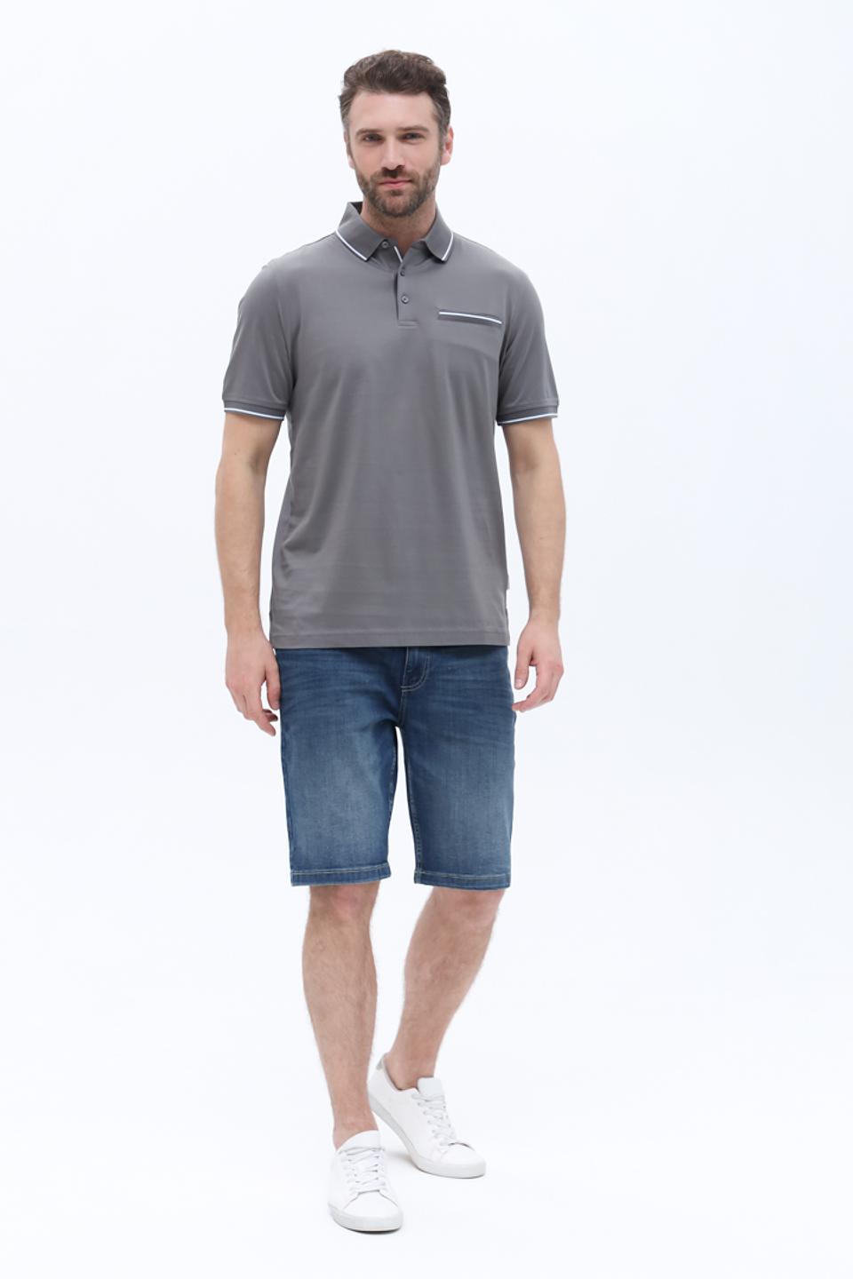 Поло Bugatti серый с белой отделкой