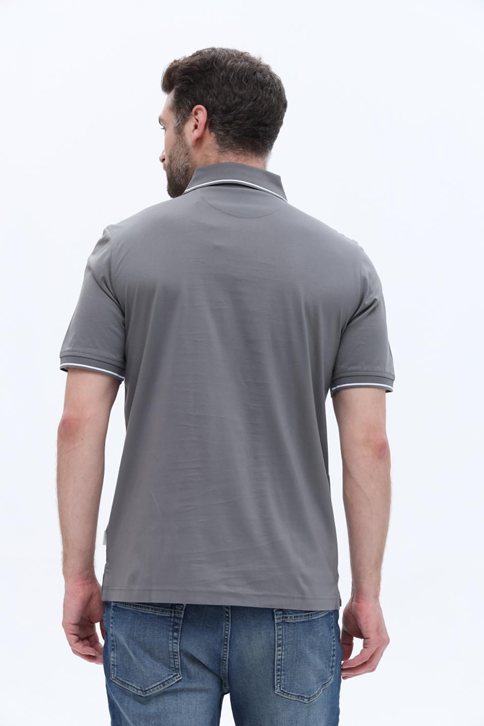 Поло Bugatti серый с белой отделкой