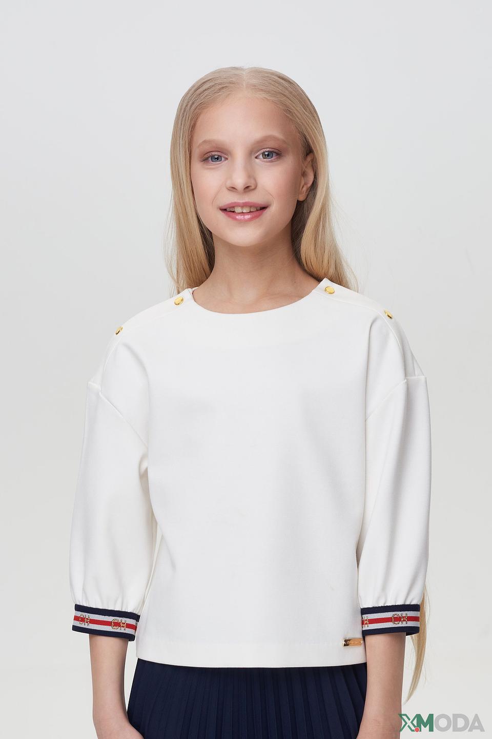 Блуза Choupette белая с золотистыми пуговицами и полосатыми манжетами