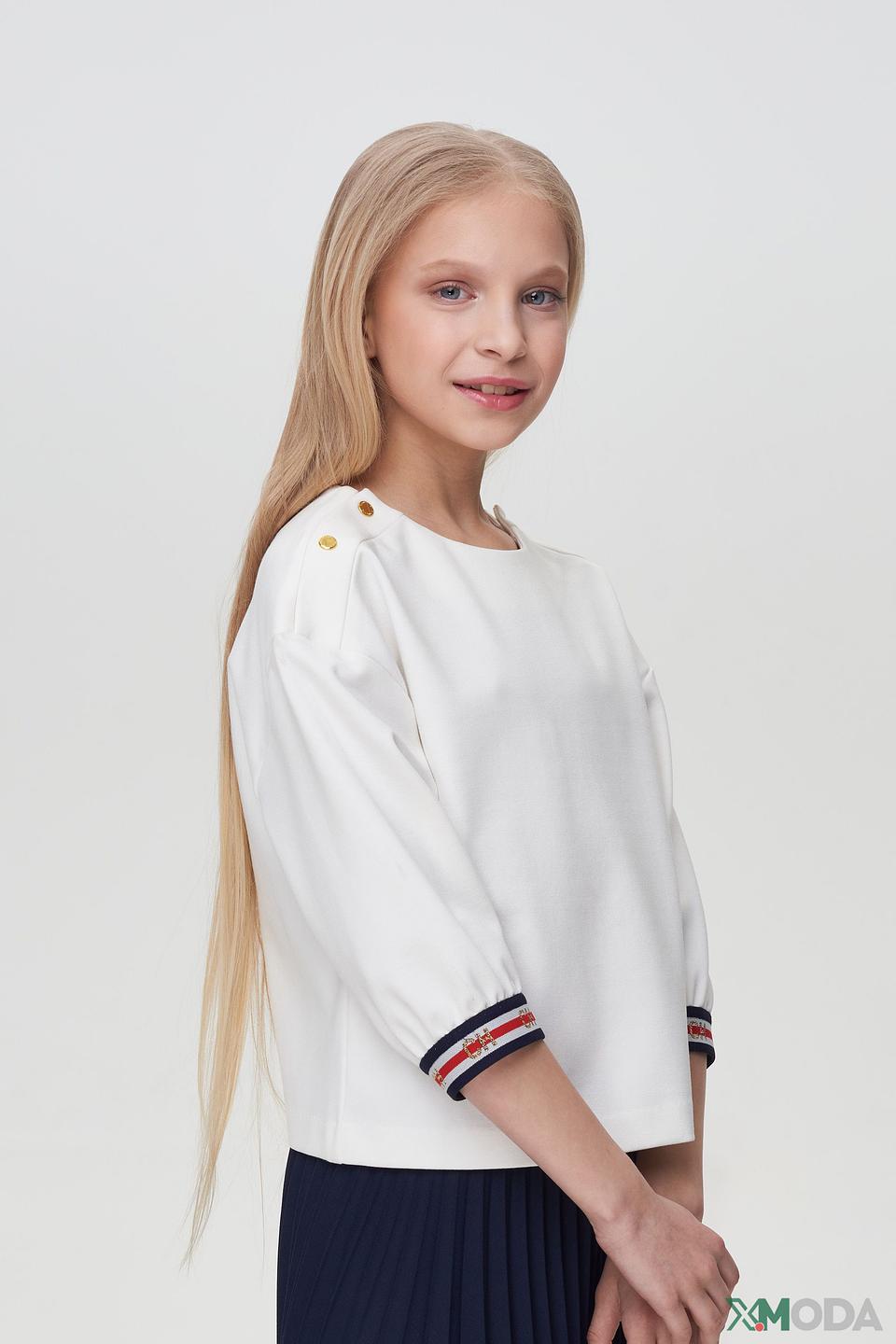 Блуза Choupette белая с золотистыми пуговицами и полосатыми манжетами