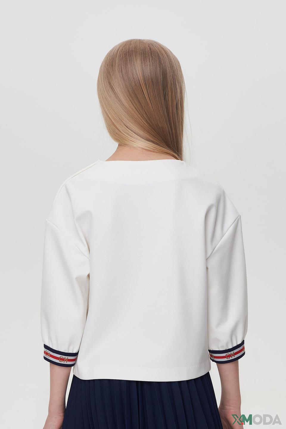 Блуза Choupette белая с золотыми пуговицами и полосатыми манжетами