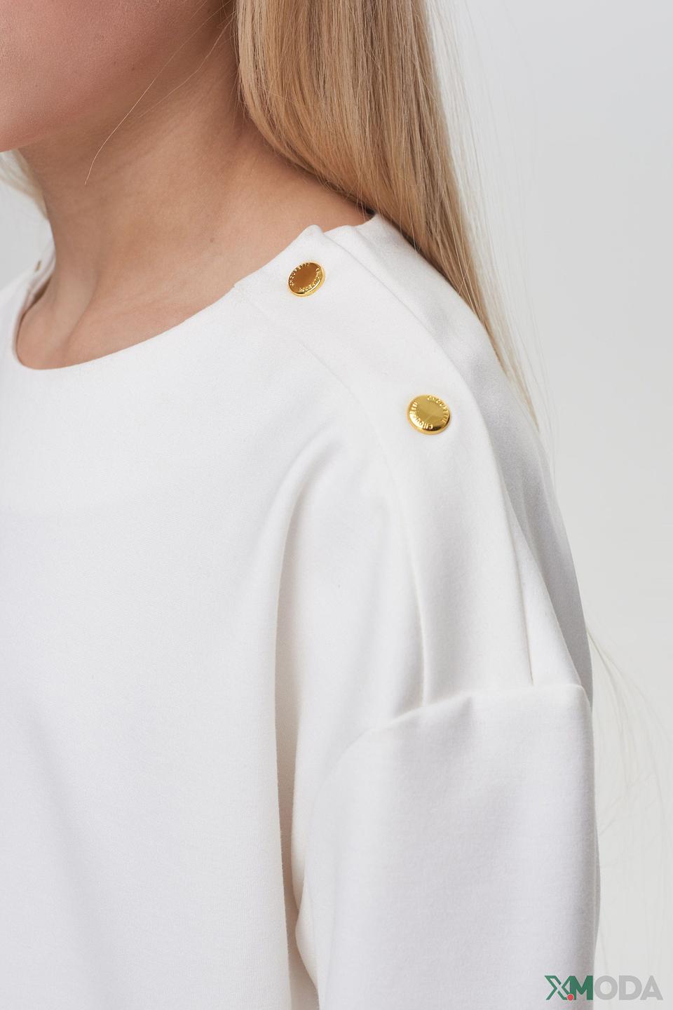 Блуза Choupette белая с золотыми пуговицами и полосатыми манжетами