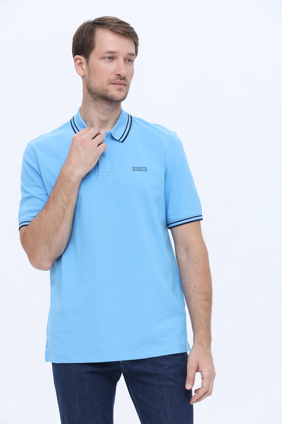 Поло Bugatti голубое с кантом