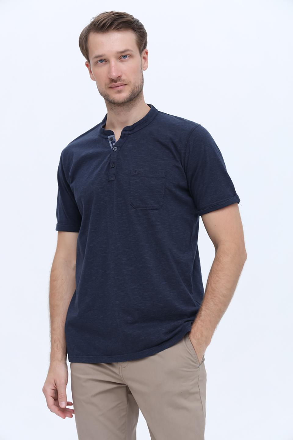 Футболка Casa Moda с планкой темно-синяя