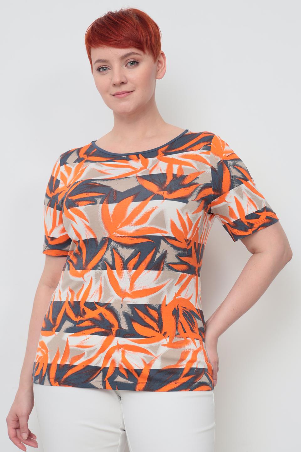 Футболка Lebek с принтом листья оранжевый