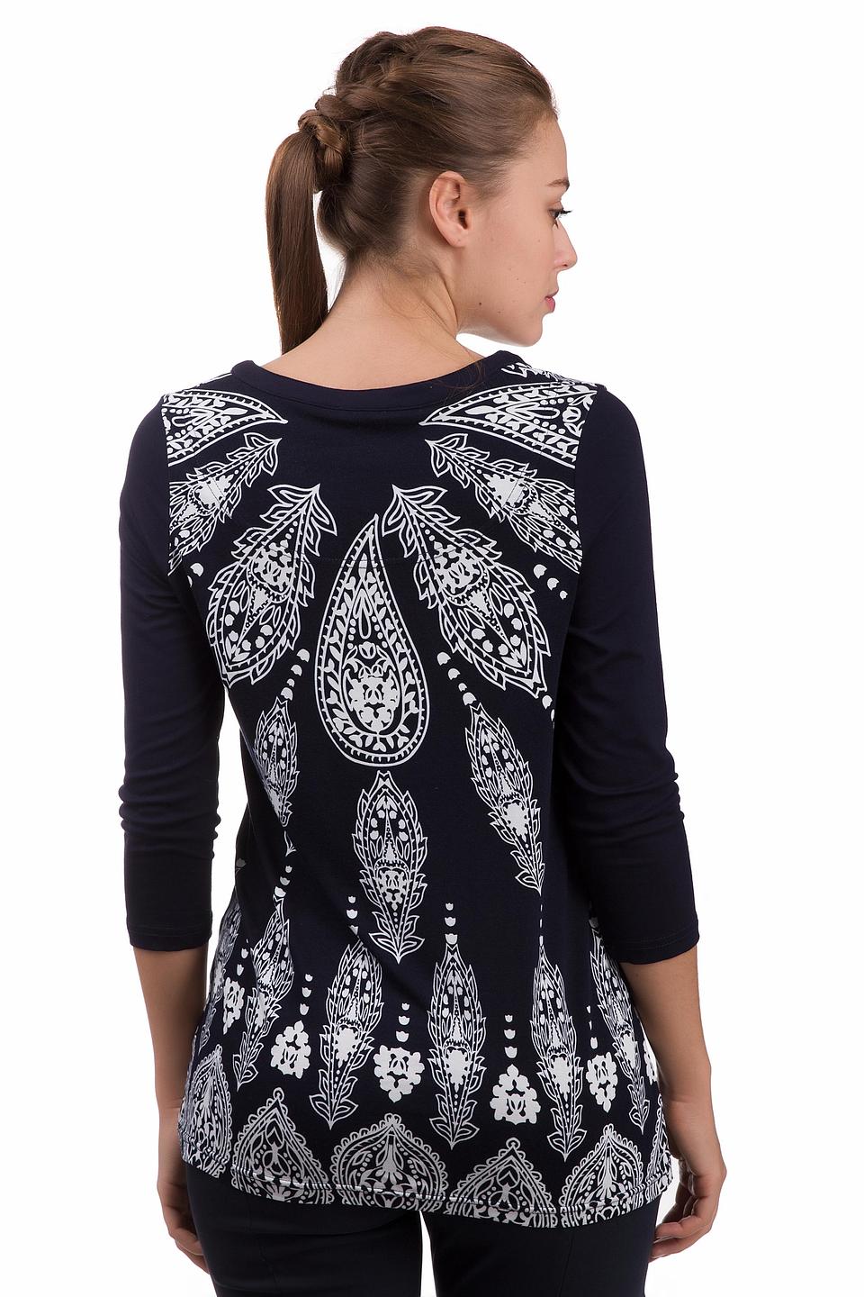 Блуза Pezzo темно-синяя с белым принтом