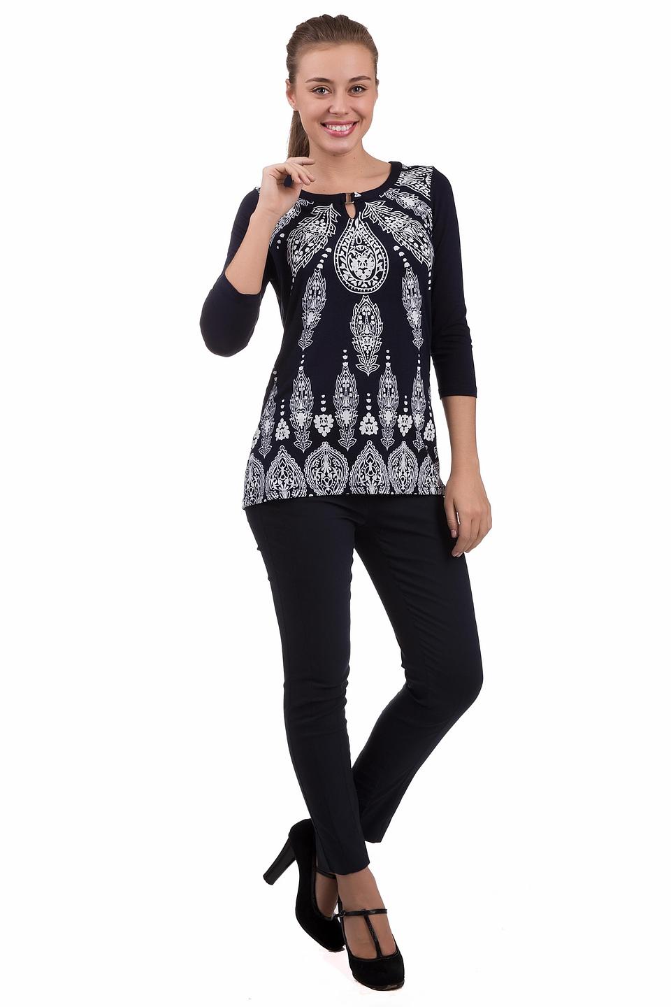 Блуза Pezzo темно-синяя с белым принтом