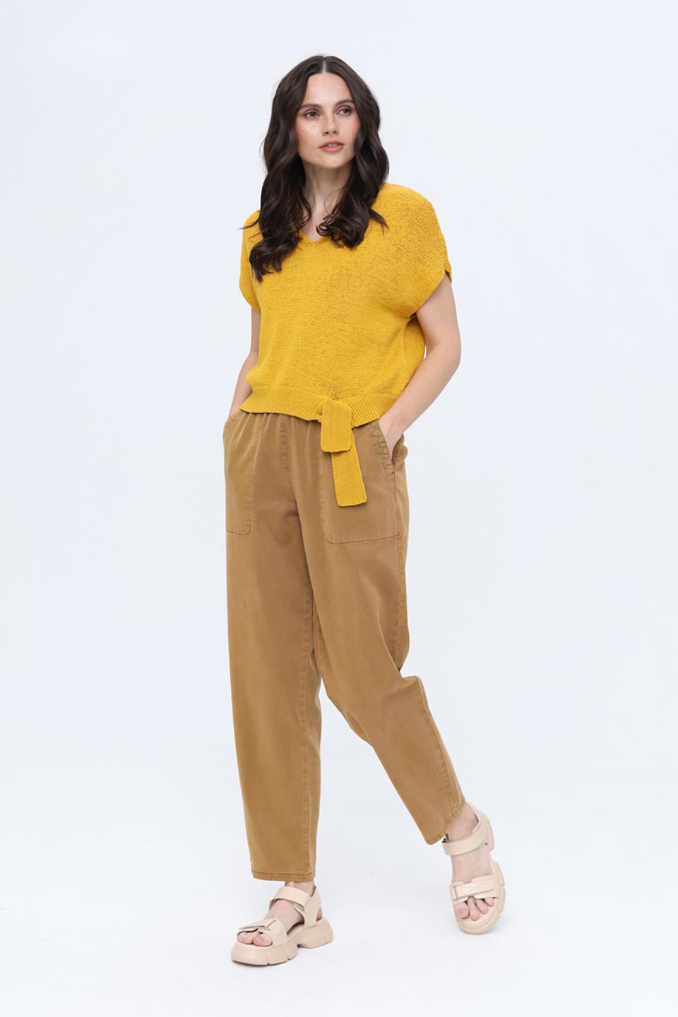 Пуловер Taifun горчичный с завязкой