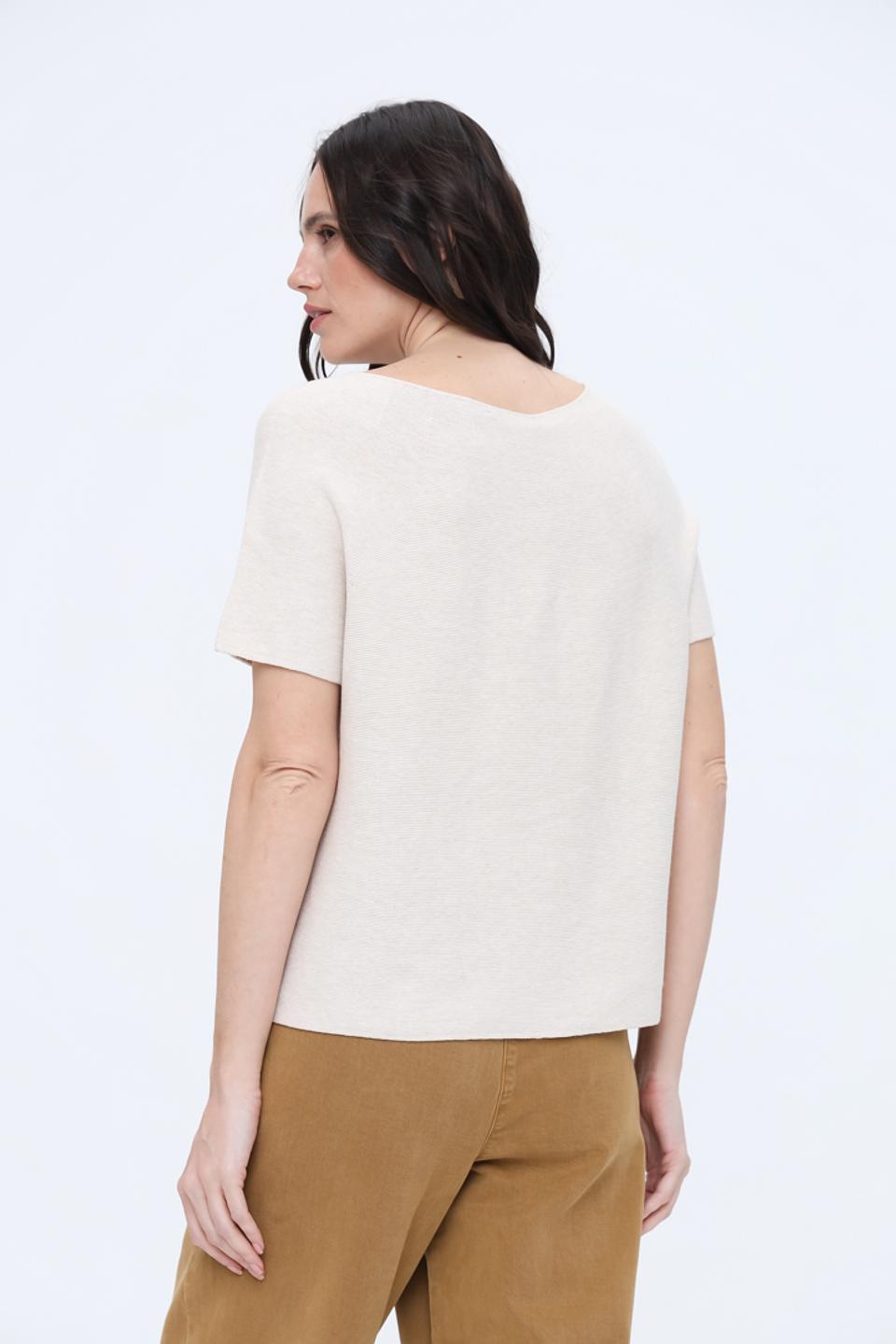 Пуловер Oui бежевый с коротким рукавом