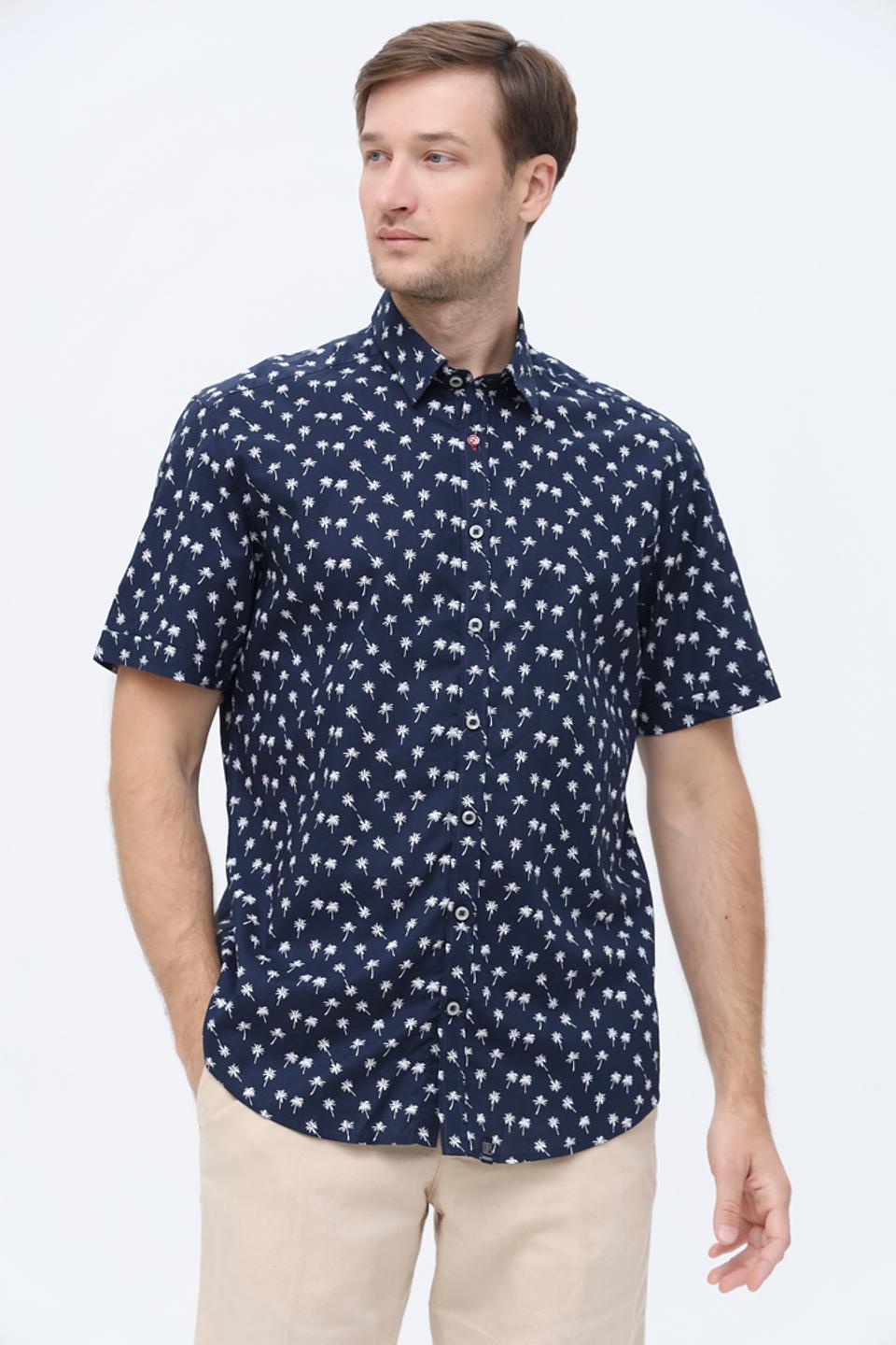 Рубашка Paddoks с пальмами синяя