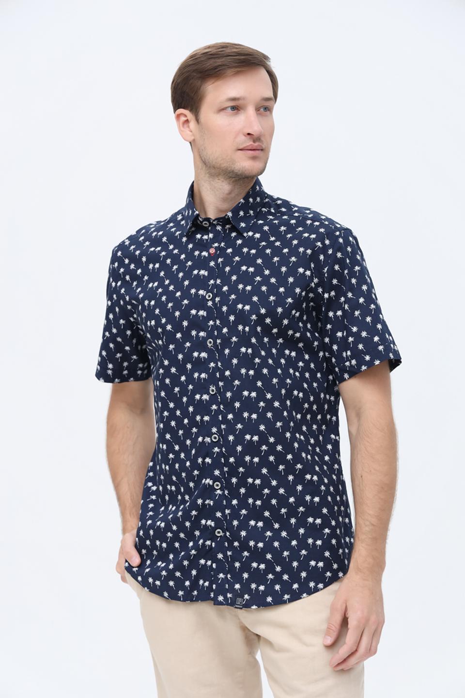 Рубашка Paddoks с пальмами синяя